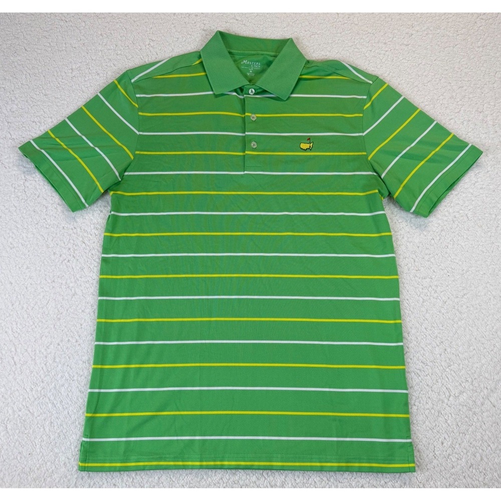 Masters‎ Tech Mens Green Striped Short Sleeve Golf Polo Shirt Mens Size M